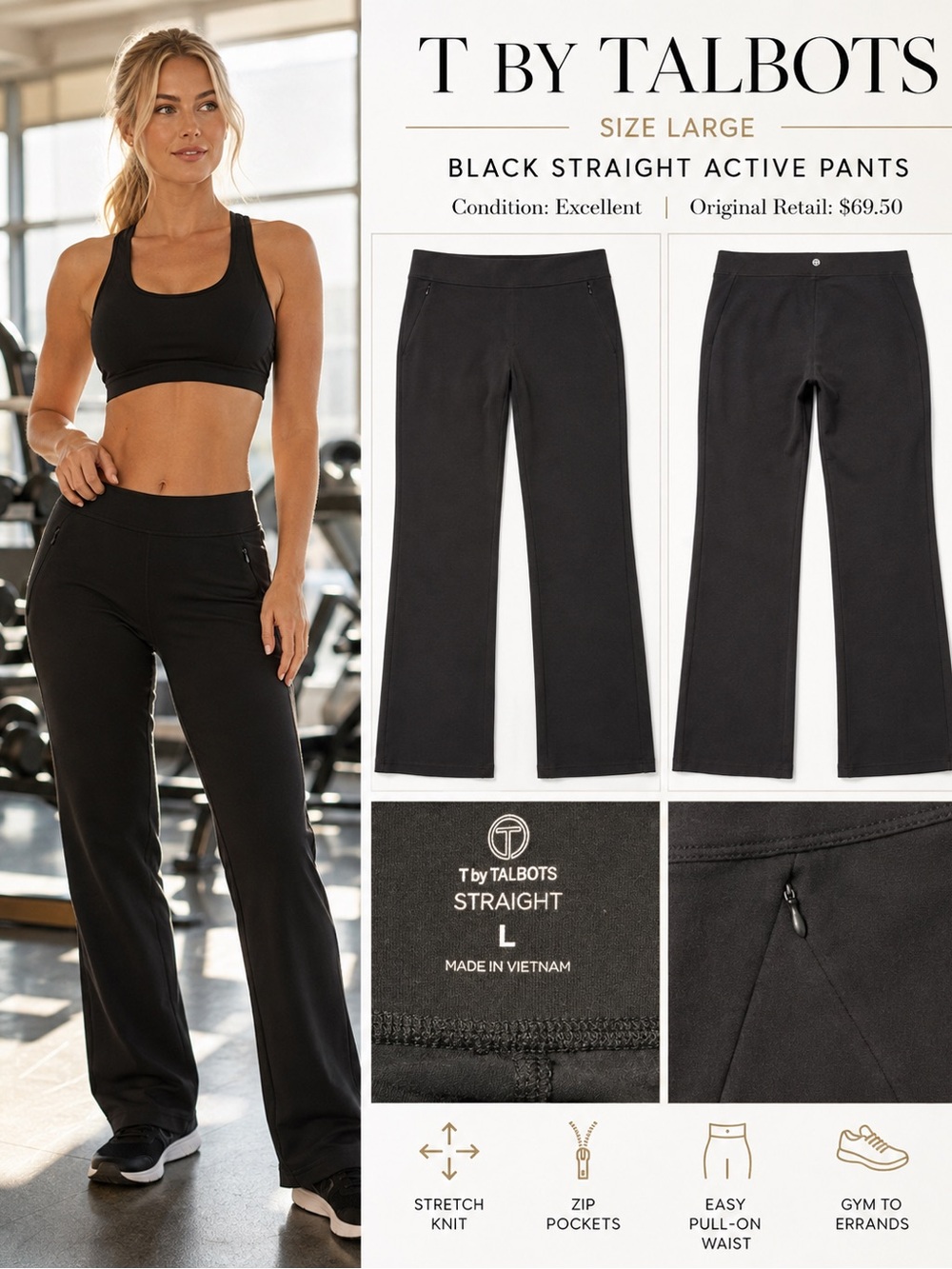 Talbots Black Straight Active Pants